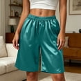 thumbnail image 3 of Puyaiuu Womens Ice Silk Satin Bermuda Shorts Elastic High Waist Loose Fit Plus Size Casual Loungewear Pants Lightweight Comfort Sleep Shorts For Summer Daily Wear, 3 of 8