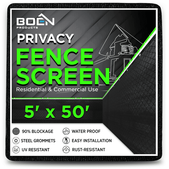 Boen Privacy Fence Screen 5' x 50' Black, 90% Privacy for Chain Link Fence, Yard & Patio