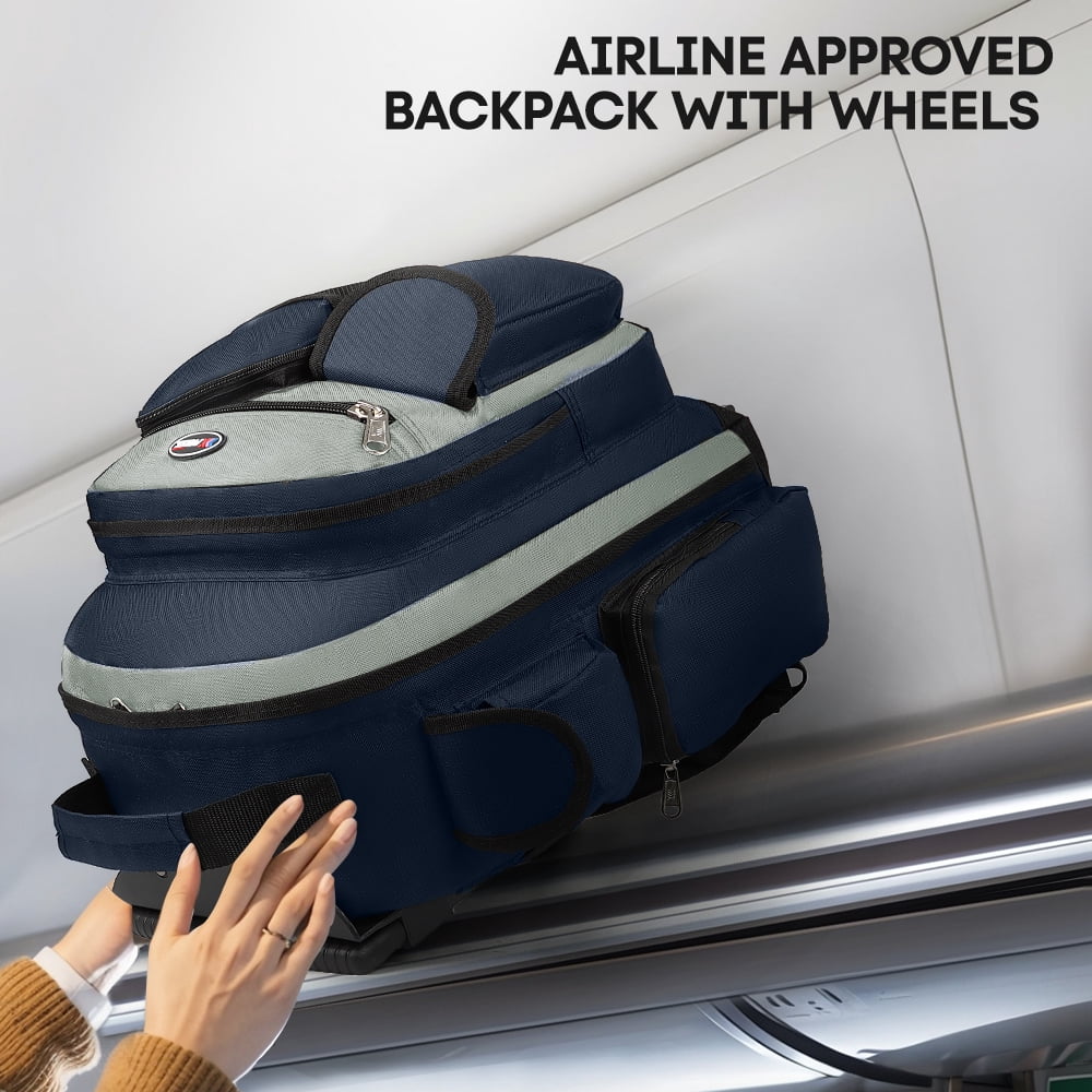 20" Rolling Backpack for Women Men,2 in 1 Carry On Travel Backpack with Wheels & Telescopic Handle for Work, Weekend, School & Short Trips, Blue, JH2560