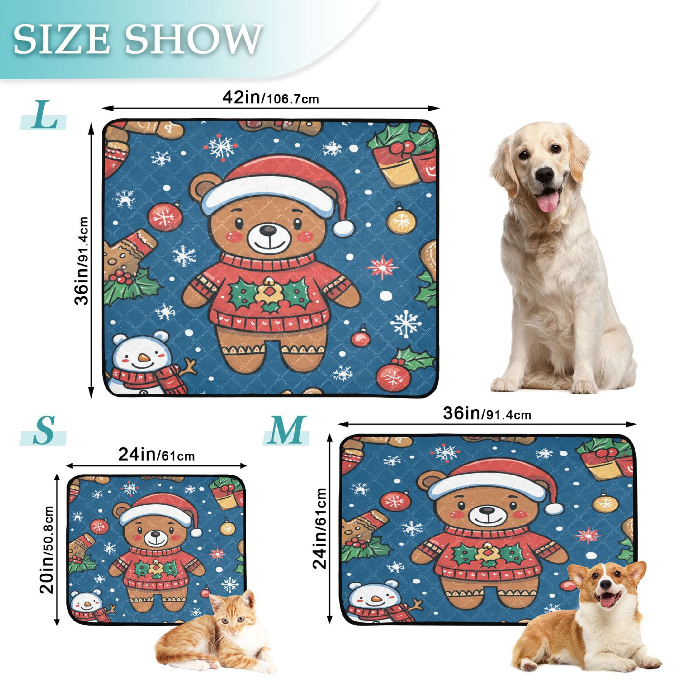 Qxltty Seamless Pattern Of A Christmas Bear and Decorations Cat litter Pads Pet Set of 3 Diaper Mats Center Anti-leakage Layer Absorbent Soft and Comfortable