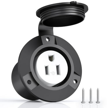 120V 15A Flanged Outlet Female Electrical Outlet with Cover NEMA 5-15R Waterproof Receptacle for RVs Marine Truck Bed Block Heater ETL Listed
