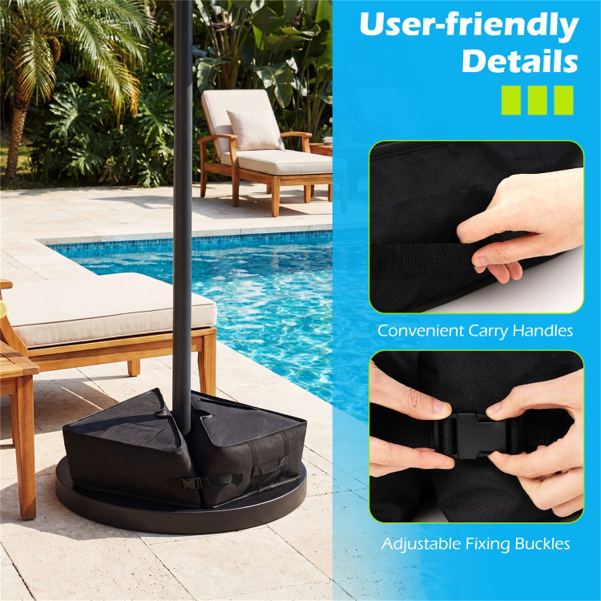 2-Pack 90lbs Patio Umbrella Base Sandbags 900D Oxford Weatherproof Weight Bags for Offset Cantilever Umbrella
