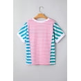 thumbnail image 5 of Trendy Women's Pink Stripe Mixed Pattern Patchwork Tee with Uneven Hem | [ZhiHiMeRi] | (US 12-14)L, 5 of 9