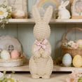thumbnail image 3 of Easter Bunny Decorations, Resin Rabbit Figurine with Woven Texture & Pink Ribbon, Rattan Effect Bunny Statue for Home Farmhouse Tabletop Decor, Spring Holiday Shelf Ornament, 1PC, 3 of 9