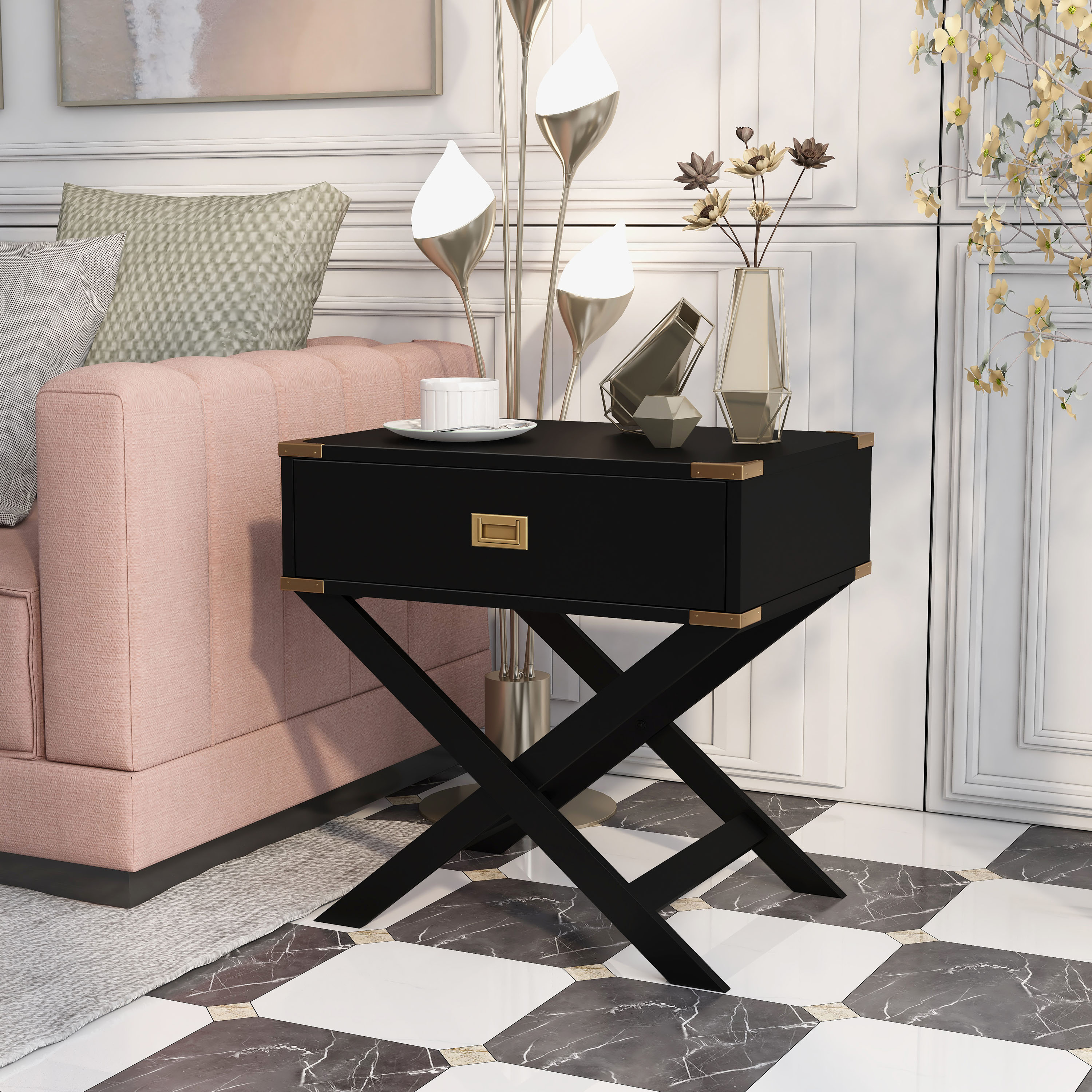 Furniture of America Sienna 1-Drawer Wood Black End Table