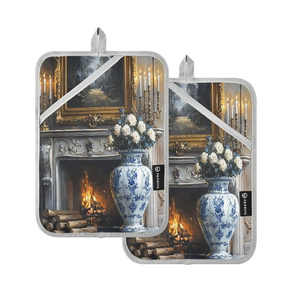 BZSMCE Pot Holder Oven Mitts Cooking baking Blue Flowers Vase Creative Pattern Size:7x9.8in