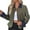 Green, variant on Karight Women's Cropped Barn Jacket Contrast Collar Zip Up Long Sleeve Snap Button Jackets with Utility Pockets
