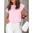 thumbnail image 5 of Womens Short Sleeve Cropped T-shirts Summer Rolled Dolman Sleeve Crop Tops Casual Round Neck Solid Short Basic Tees, 5 of 7