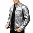 thumbnail image 2 of SGFCWSX Men's Moto Jacket Wind Resistant Stand Collar Multi Pockets Loose Fit Daily Athletic Jackets Silver Size 3XL, 2 of 9