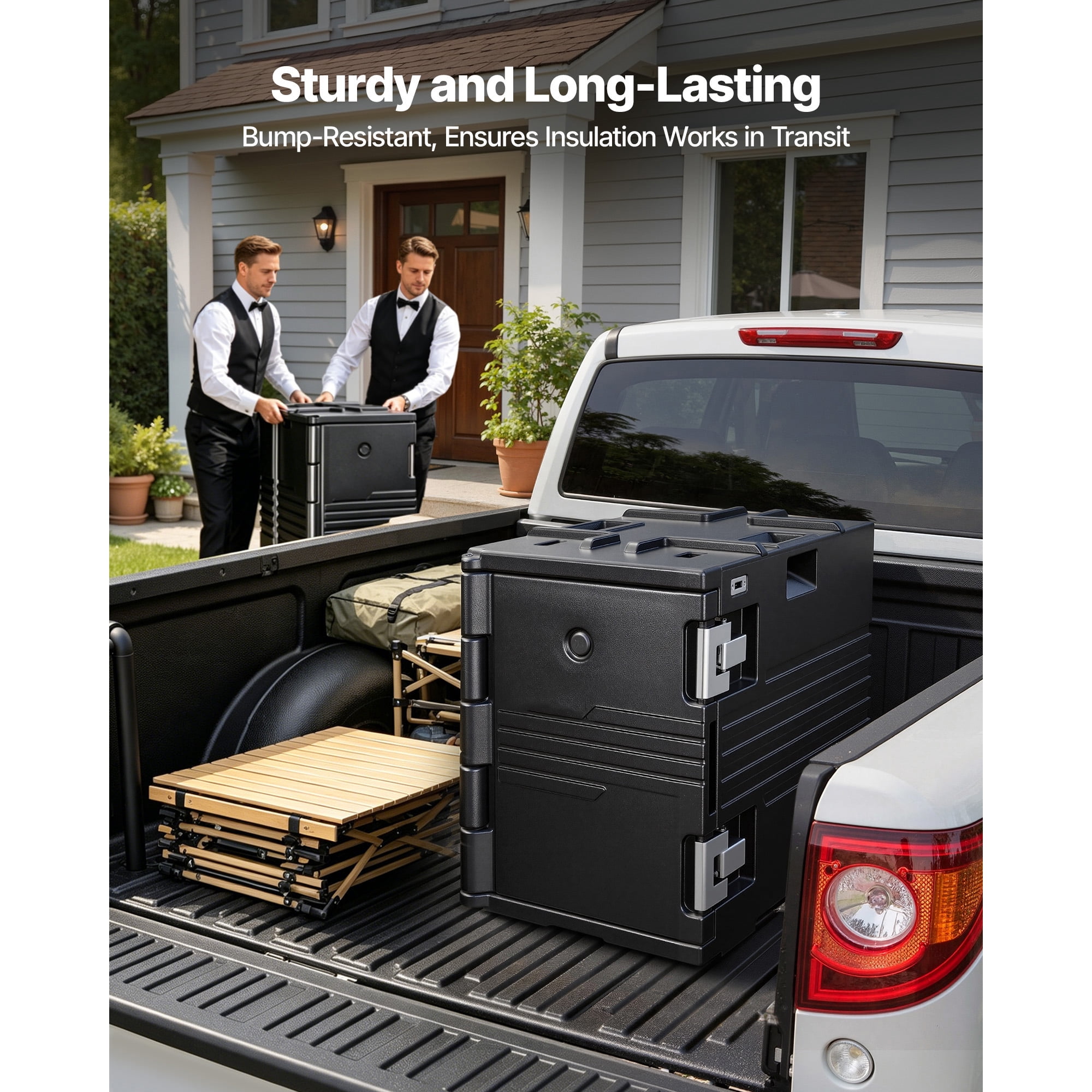KFFKFF Insulated Food Pan Carrier, 95 Qt Non-Electrical Warmer with Wheels & Stainless Steel Latch, Durable Stackable Hot Box for Multiple Pan Sizes (Not Included), Ideal for Catering (Black)