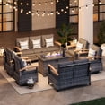 thumbnail image 3 of MEISSALIVVE 9 Pieces Patio Furniture Sets with Fire Pit Table, Wicker Outdoor Conversation Sets with 4 Swivel Rocker Chairs, 2 Sofas and Side Table(Grey), 3 of 8