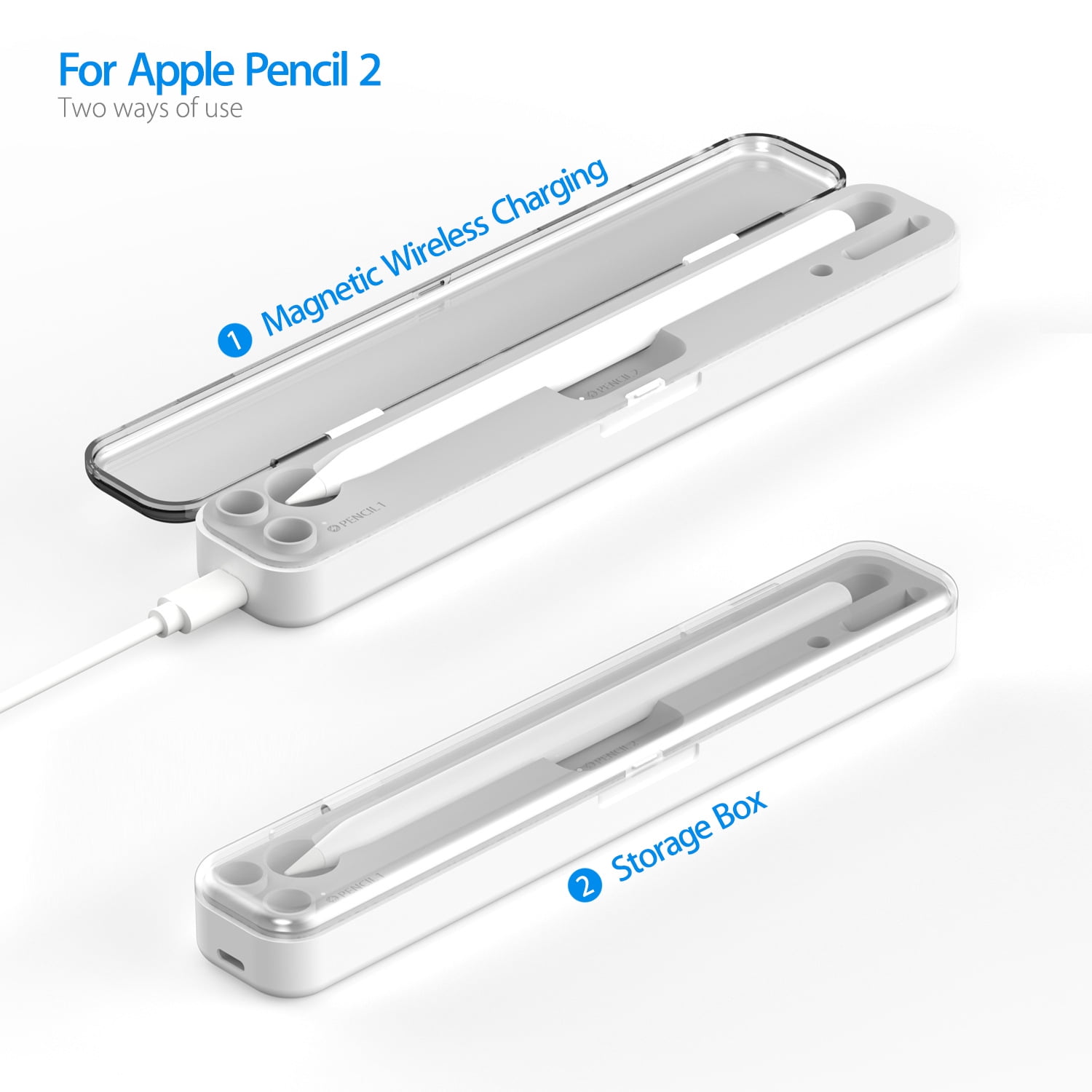1x Wireless Charger Charging Dock Holder Portable Storage Box for Apple Pencil 2/1
