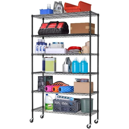 

BestOffice 18x48x82 inch 6 Tier Wire Shelving Unit with Wheels Steel Adjustable Utility 2100 LBS Capacity Black