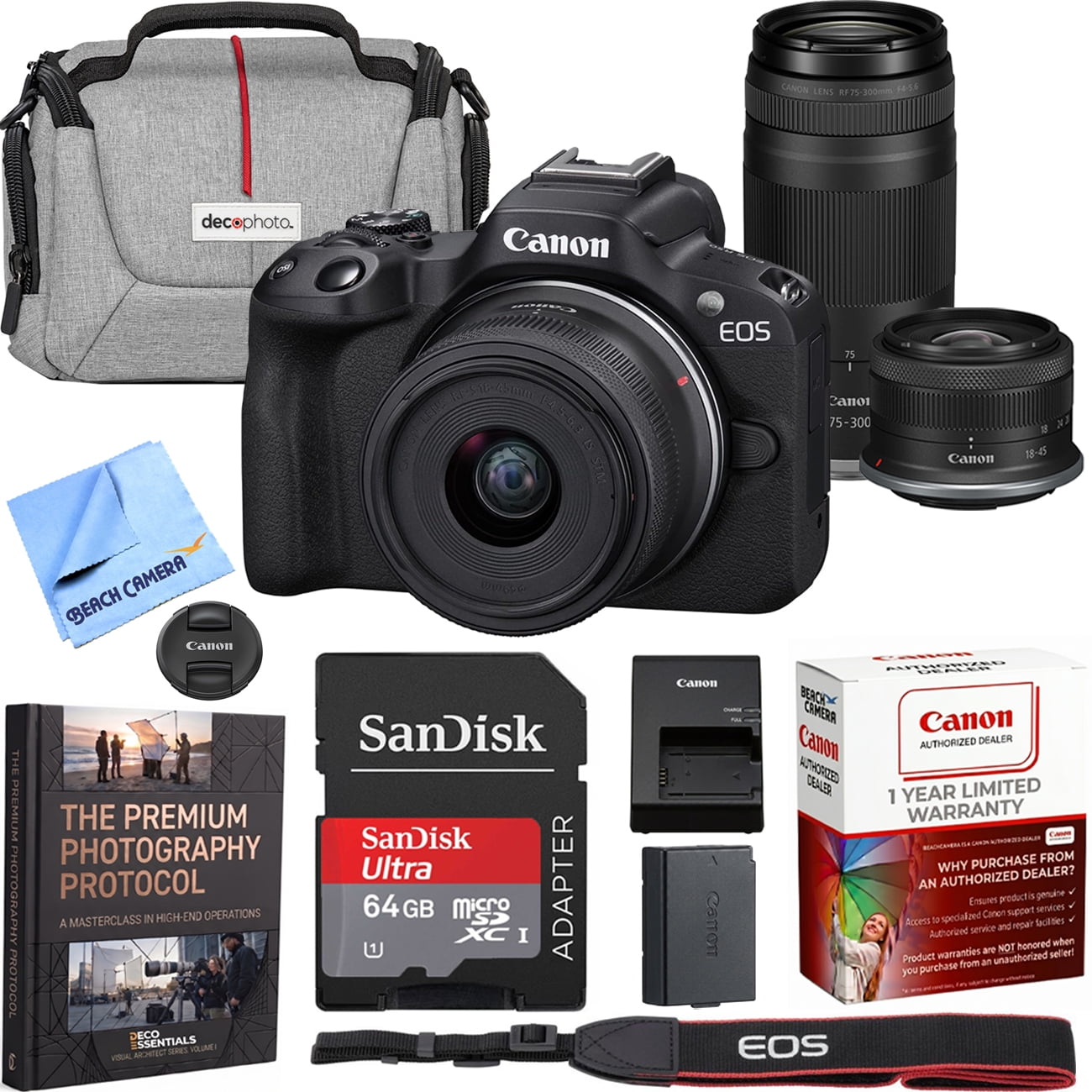 Canon EOS R50 Mirrorless Camera with 2 Lens Kit 18-45mm + 75-300mm Bundle
