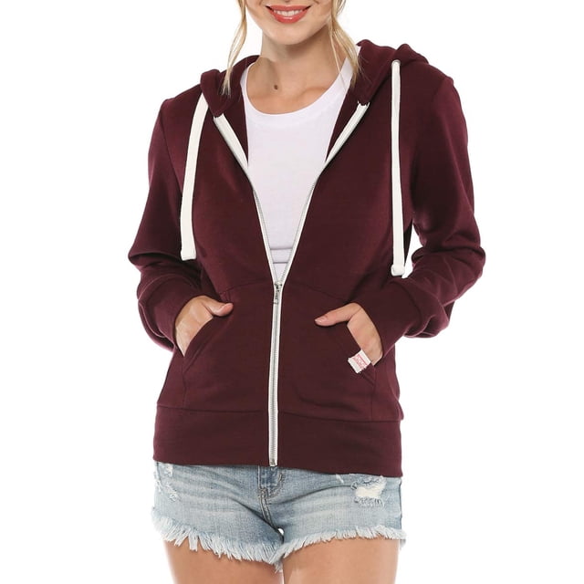 Urban Look Womens Active Long Sleeve Fleece Zip Up Hoodie (Large, B1 Solid_Maroon)
