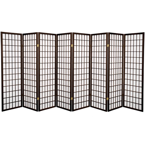 5 ft. Tall Window Pane Shoji Screen Walnut 8 Panels