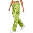 thumbnail image 3 of Thousandth Women Cargo Wide Leg Pants Casual Elastic Waist Drawstring High Waist Trousers Multi Pockets Loose Fit Streetwear Long Pants, 3 of 6