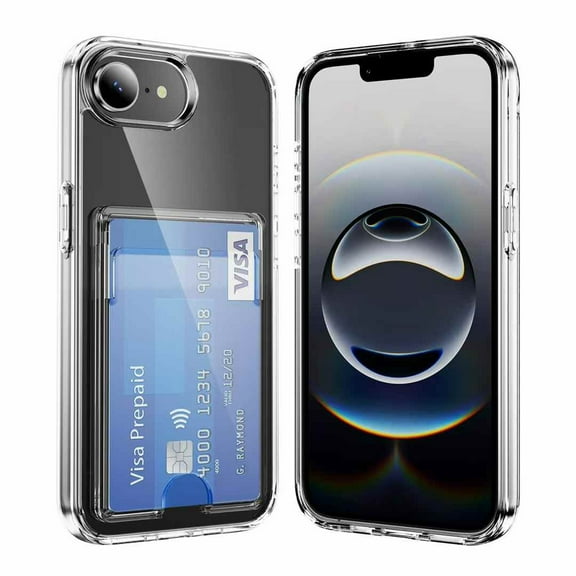 Dteck Card Slot Clear Case for iPhone 16e,Shockproof Wallet Case Card Holder Slot Slim Fit Flexible TPU Protective Phone Cover for iPhone 16e,Clear