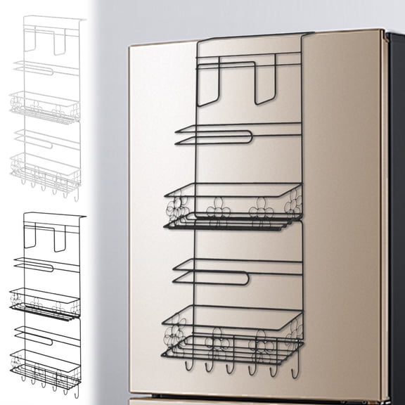 Multifunctional Refrigerator Hanging Rack, Kitchen Storage Shelf, Spice Organizer, for Kitchen Countertops, Pantries, Cabinet Doors, Black, 1 Pc, by IHXORA