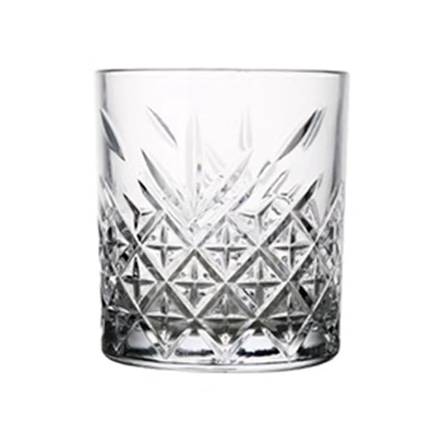 Transparent Embossed Glass Cups, 5 Sizes Stemless Glassware for Water, Milk, Juice, Wiskey and Cocktails