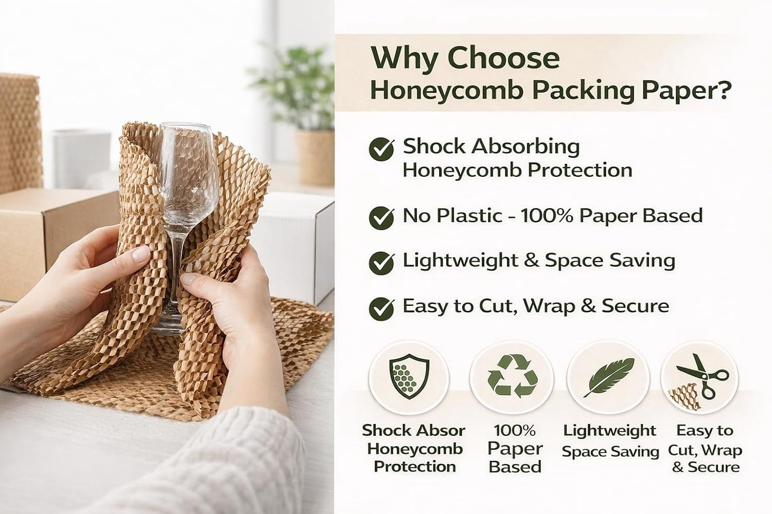Pacron Recyclable Honeycomb Packing Paper Roll – Eco-Friendly Kraft Wrapping Paper for Shipping, Moving & Gift Packaging – Protective Cushioning Wrap – Made in USA (20” x 875’)
