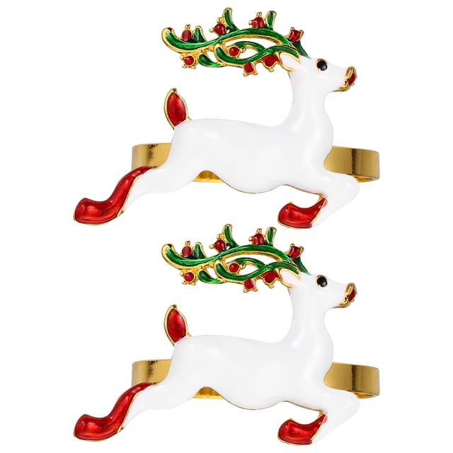 2pcs Christmas Reindeer Shape Napkin Rings Napkin Holders for Dinning Room