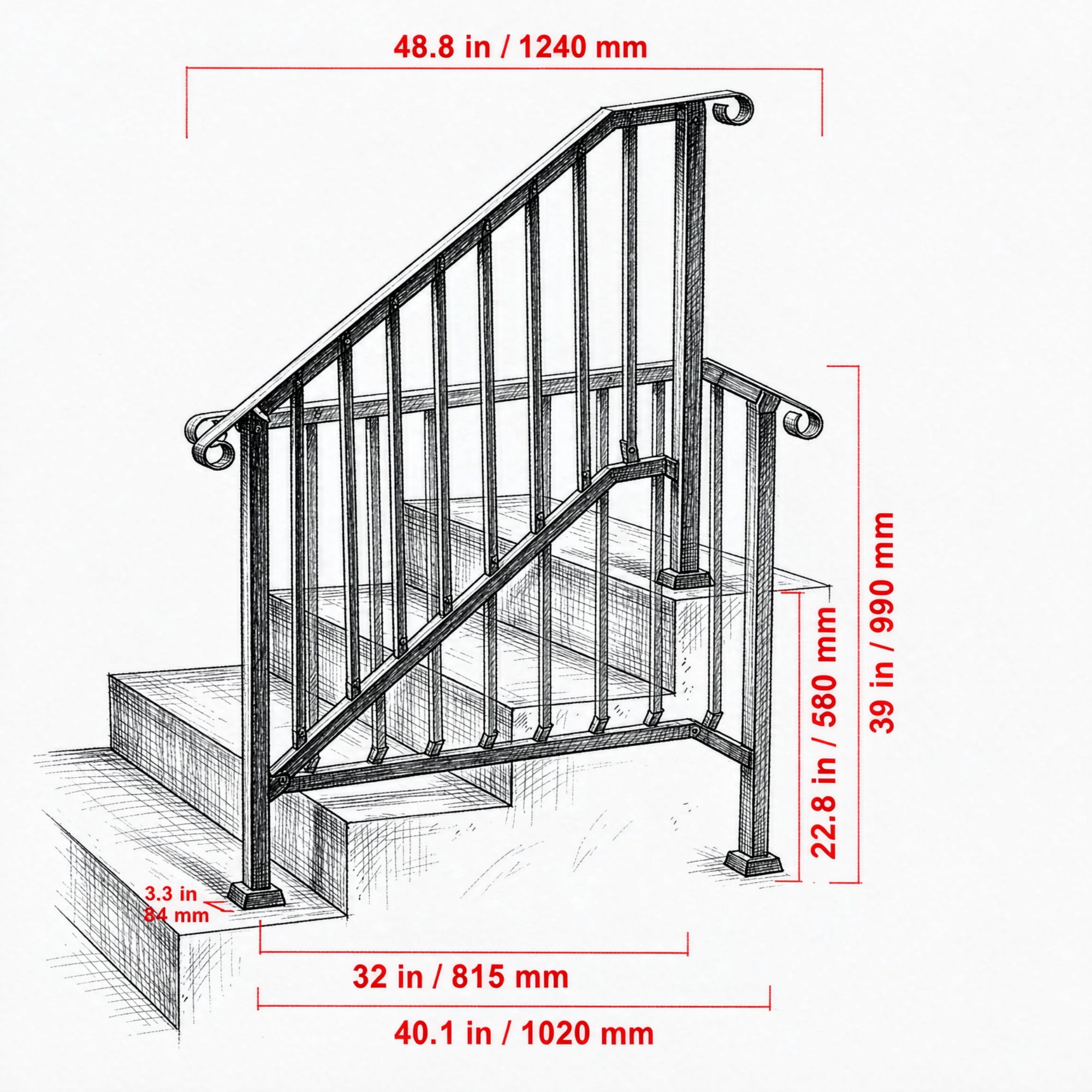 3-4 Step Stair Handrail Kit