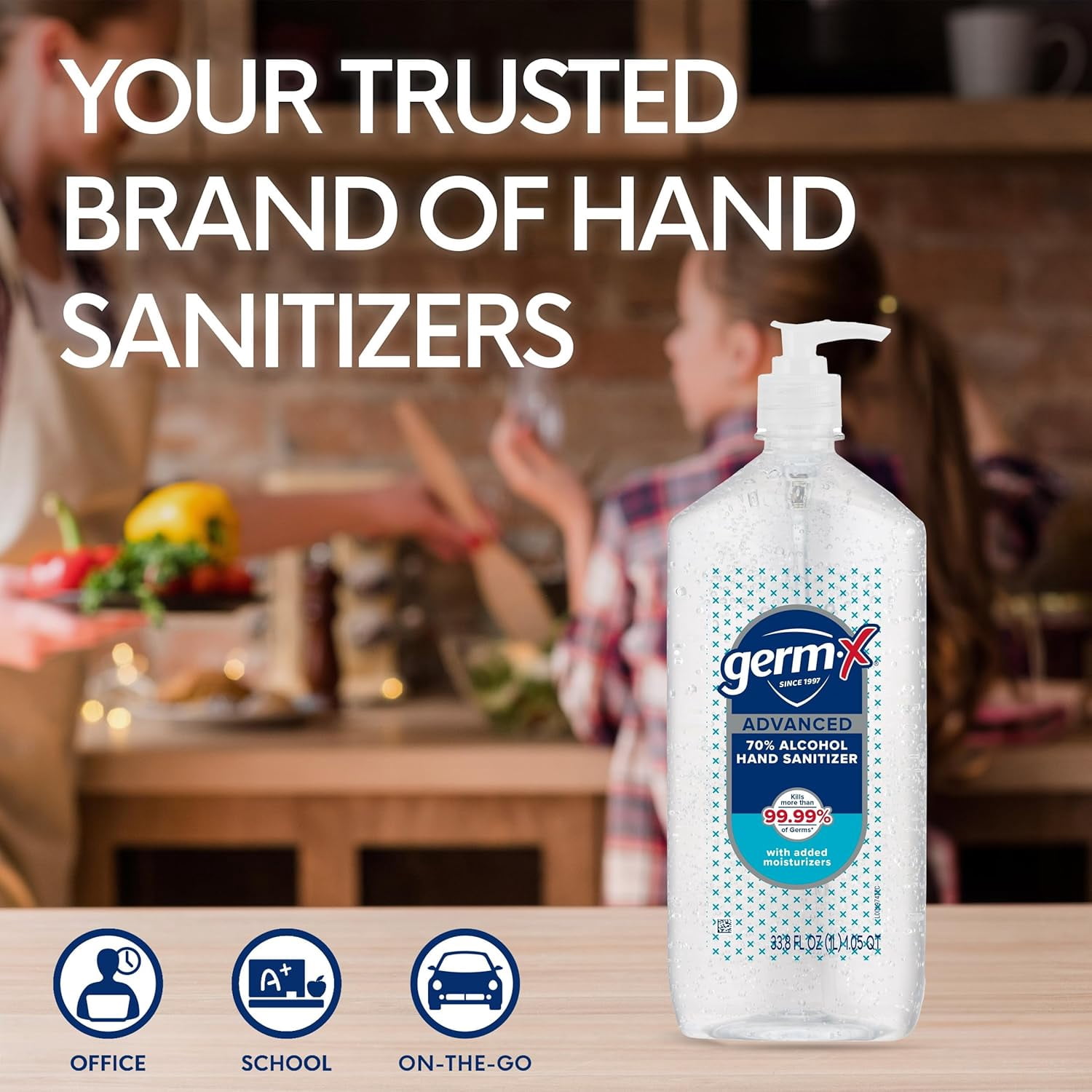(4 pack) Germ-X Advanced Hand Sanitizer with Pump, Alcohol & Moisturizers, Original Fresh Scent, 33.8 fl oz.