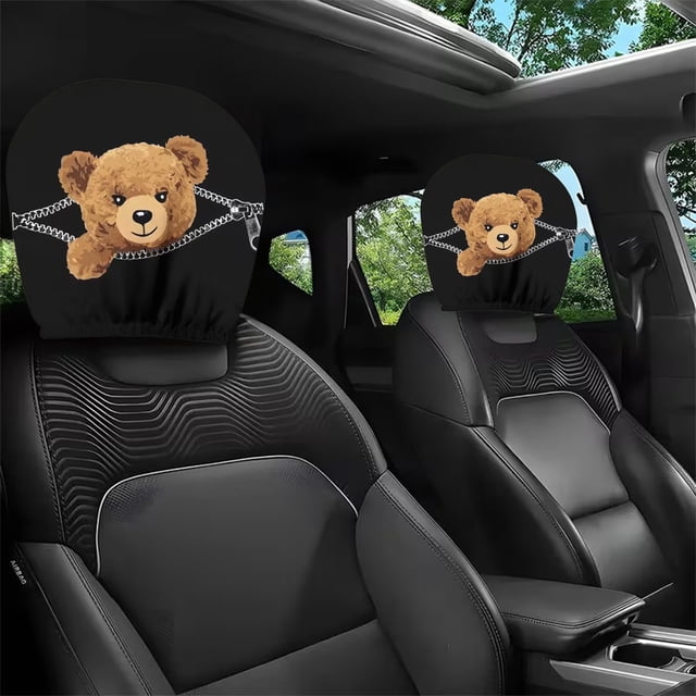 Funda de almohada para coche con cremallera de oso malvado, adorable funda de almohada para coche con estampado de oso por todas partes, funda de poliéster para asiento de coche