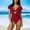 Swimwear-Red, variant on Gamivast One Piece Swimsuit Women Mesh Ruffle Sleeves Bathing Suit Tummy Control Ruched Swimwear V Neck Swim Suit With Pad Beach Vacation Clothes