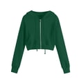 thumbnail image 2 of Arlun Cropped Zip up Hoodies for Women Long Sleeve Drop Shoulder Crop Sweatshirts Trendy Drawstring Solid Color Casual Full Zipper Fall Lightweight Hooded Jacket with Pockets 1-Green2 XL, 2 of 3