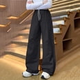 thumbnail image 4 of hlysgo Kids Cargo Pants Elastic Waist Wide Leg Loose Fit Pant Streetwear Travel Holiday Trousers with Pockets Black Black,7-8 Years, 4 of 5