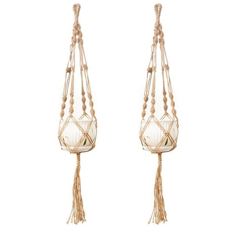 - VISEMAN Macrame Plant Hanger-2 PcsOutdoor Indoor Jute/Hemp Rope Hanging Planter Holder/Hanging Basket Flower Hangers for Home Decor