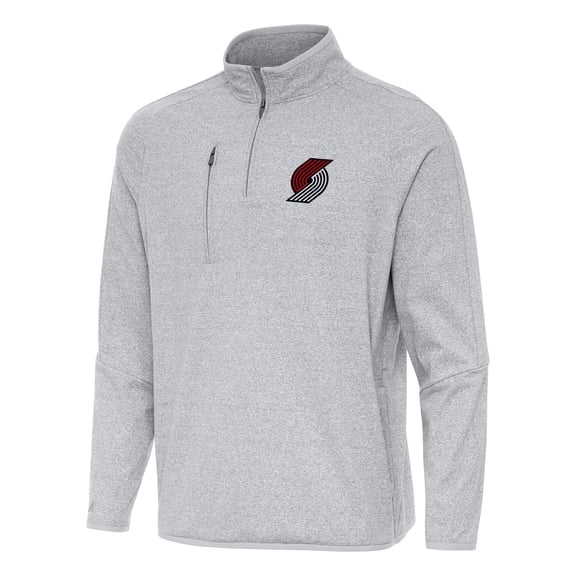 Men's Antigua Heather Gray Portland Trail Blazers Certain Quarter-Zip Tri-Blend Sweatshirt