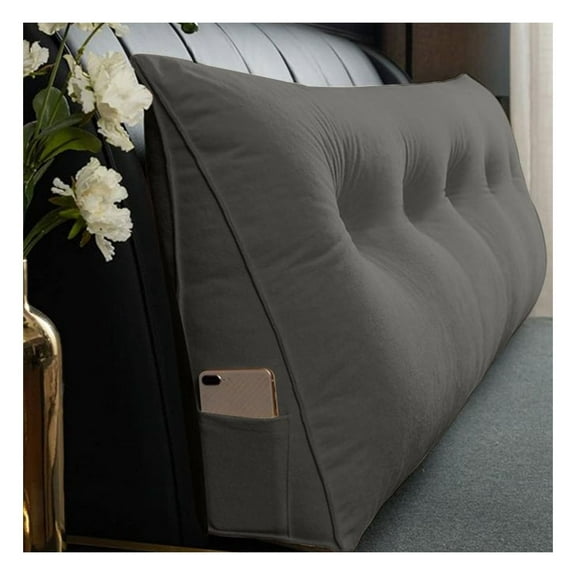 Reading Pillow Triangle Cushion - Gray Backrest Support 60x50x20cm; Bed Rest for Reading, Gaming, Laptop; Comfortable Seat Cushions for Sofa, Couch, Armchair