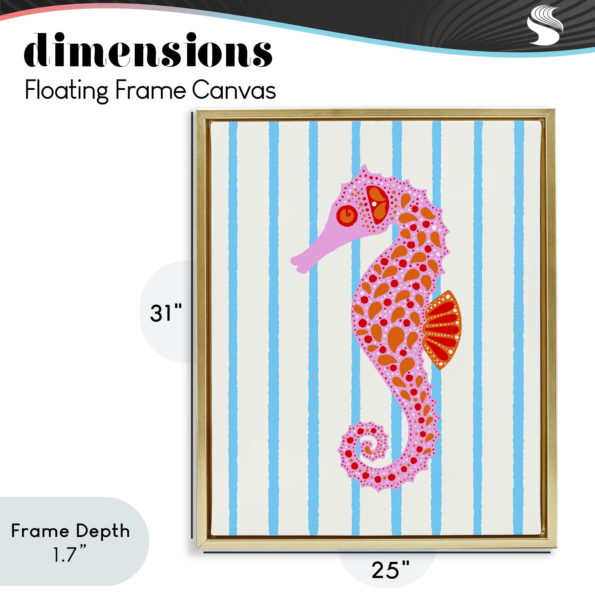 Stupell Industries Boho Seahorse on Stripes Gold Framed Floater Canvas Wall Art, design by Indira Prieto | IndySign
