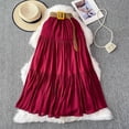 thumbnail image 3 of Women's Flowy Maxi Skirt, Solid Color High Waist Elastic Beach Skirt, Loose Casual Long Skirt for Vacation, Summer Outfits and Boho Style,Deep Red,One Size, 3 of 8