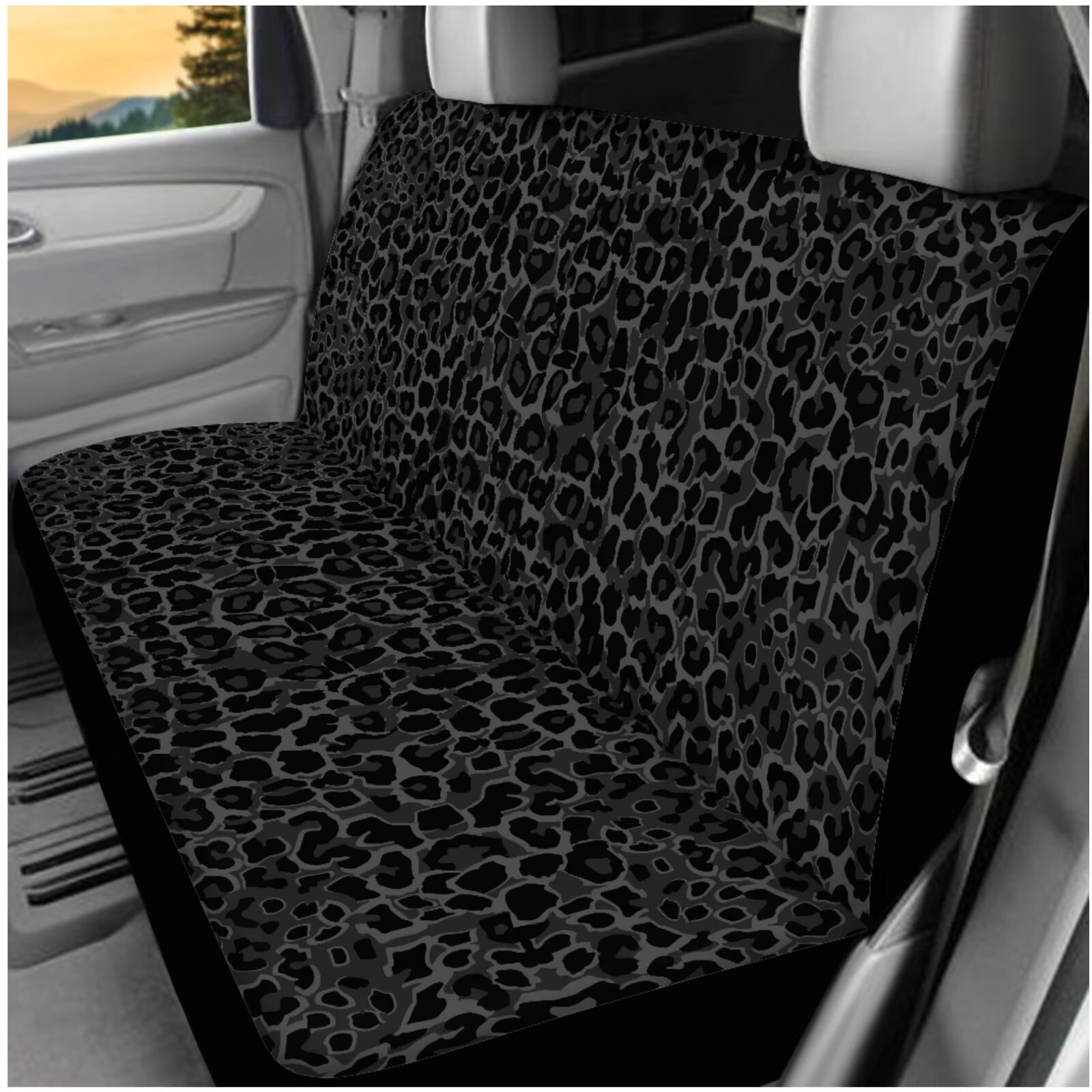 HUIACONG Black Leopard Print Car Seat Covers Full Set for Women Cheetah Print Car Accessories 14 Pcs Including Seat Belt Covers Steering Wheel Cover Armrest Cover Headrest Cover Coasters Keychain