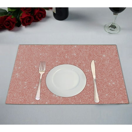 

ECZJNT Rose gold glitter texture pink red sparkling shiny Placemat Table Mat Cup Mat 12x18 inch Set of 2