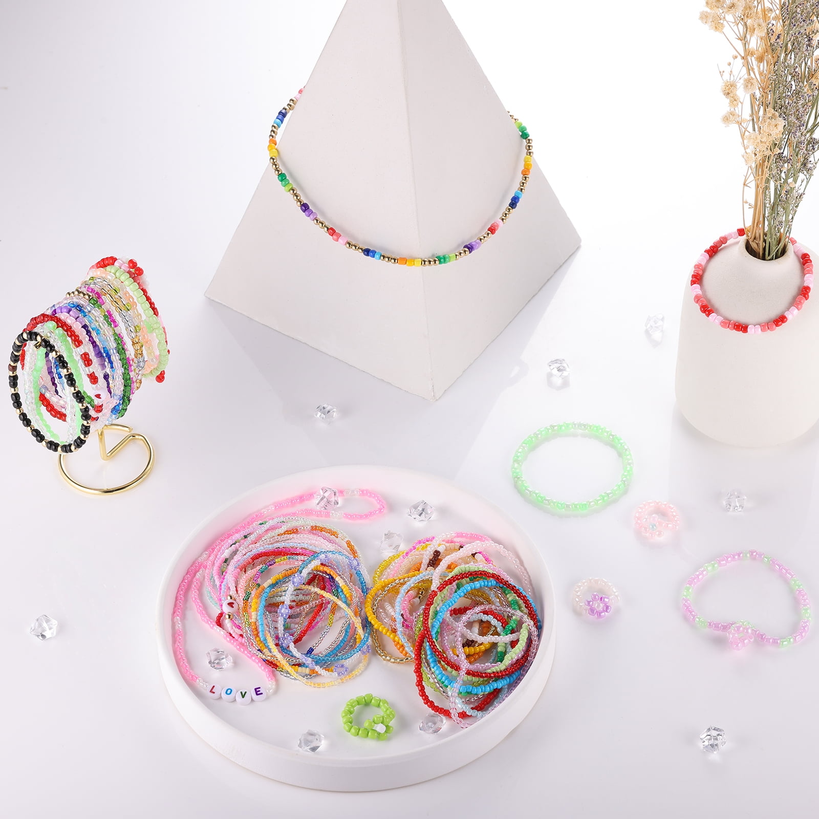 Funtopia Friendship Bracelet Making Kit, 120 Colors 61000 Pcs Tiny Beads for Necklace, Glass Seed Beads for Jewelry Making with Alphabet Letter Beads & Smiley Face Beads for DIY, Art and Craft, 2mm