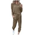 thumbnail image 2 of Long Sleeve Crew Neck Plus Size Casual Solid Color Polyester Two Piece Set Of Tops And Pants,Women's Outfit Crewneck Pullover Pants Tracksuit Sweatsuits With Sweatpants, 2 of 5