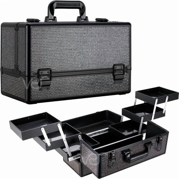 VER Beauty Makeup Train Case 6-Tier Aluminum Lockable Organizer, Black