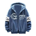 thumbnail image 2 of Zip Up Fleece Jacket For Men Casual Fashion Loose Fit Long Sleeved Hooded Coats Cozy Soft Outdoor Shirts Shacket With Pockets Blue L, 2 of 7