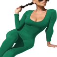 thumbnail image 4 of Women Long Jumpsuit Solid Color Long Sleeve U Neck Slim Bodysuit, 4 of 7