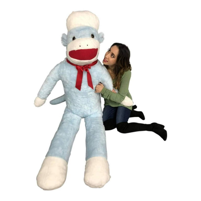 Big Plush Blue Color 6 Foot Giant Sock Monkey Soft Huge Stuffed Animal Made in USA America