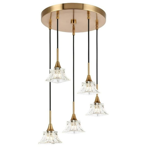 Woodbridge Lighting Christina 5-Light Transitional Metal Steel Pendant in Brass