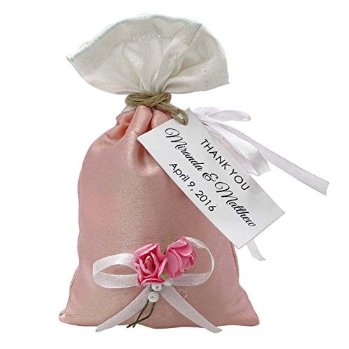 20 Burlap Drawstring Gift Bag Small Jute Pouch Wedding Party Rustic Favor Bags With Personalized Tags 4" x 6.5"