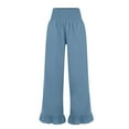 thumbnail image 5 of QATAINLAV Fashion Ruffle Hem Linen Pants for Women 2026 Beach Vacation Clothes Baggy Flowy Wide Leg Palazzo Pants with Pockets Light Blue M, 5 of 8