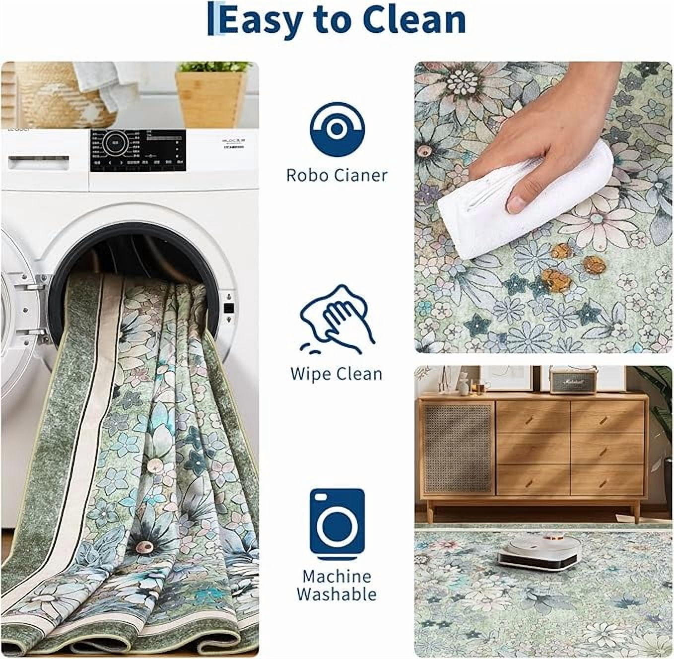 10'x 13' Runner Rug for Hallways Kitchen Non Slip Washable Rugs with Rubber Backing Soft Floral Carpet Runner for Hallways, Kitchen, Laundry, Bedroom, Bathroom-Green