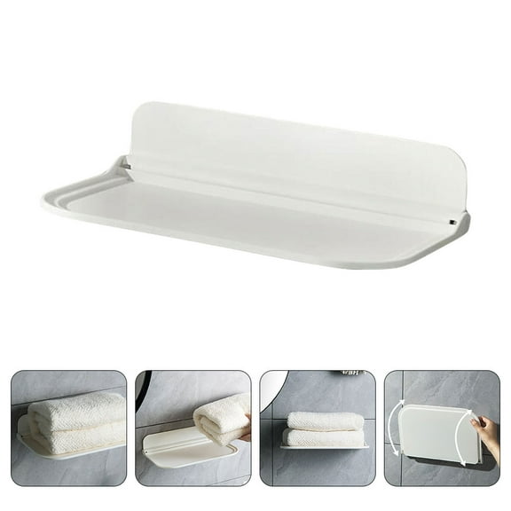 EXHUMKY Foldable White Bathroom Wall Shelf Wall Mounted Storage for Soap Paper Towels and Small Items